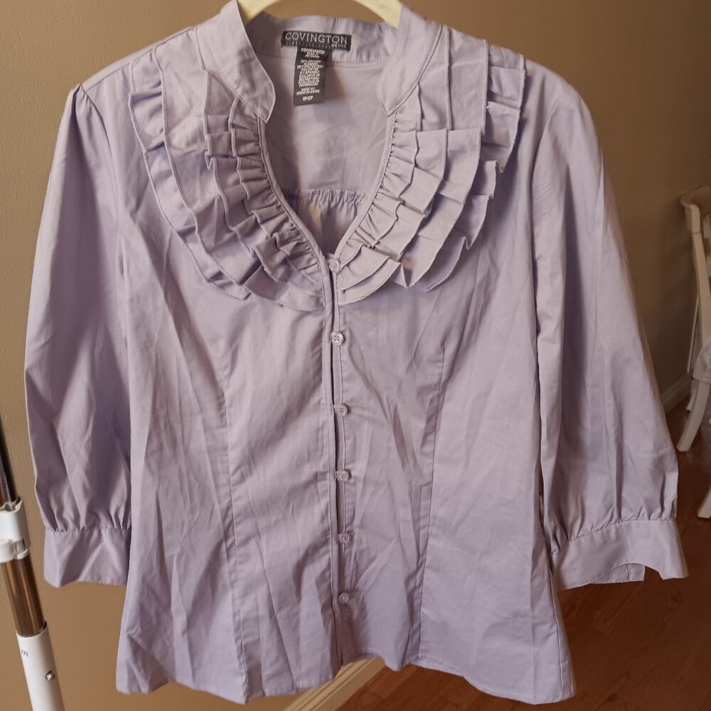 Ruffled Neckline greyish lavender Top